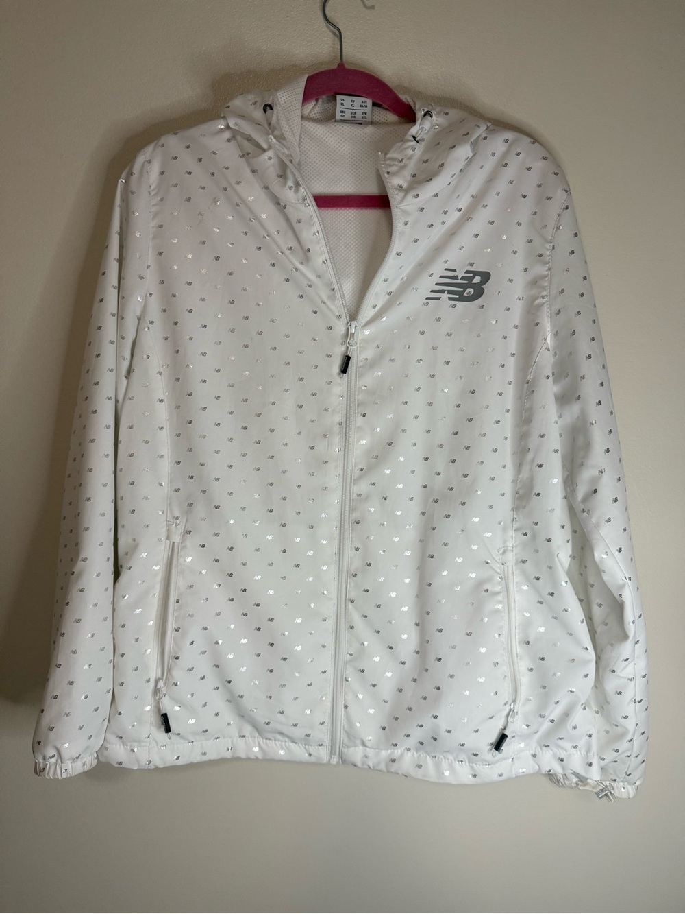 New Balance Women's White/Silver Hooded Windbreaker Jacket size XL